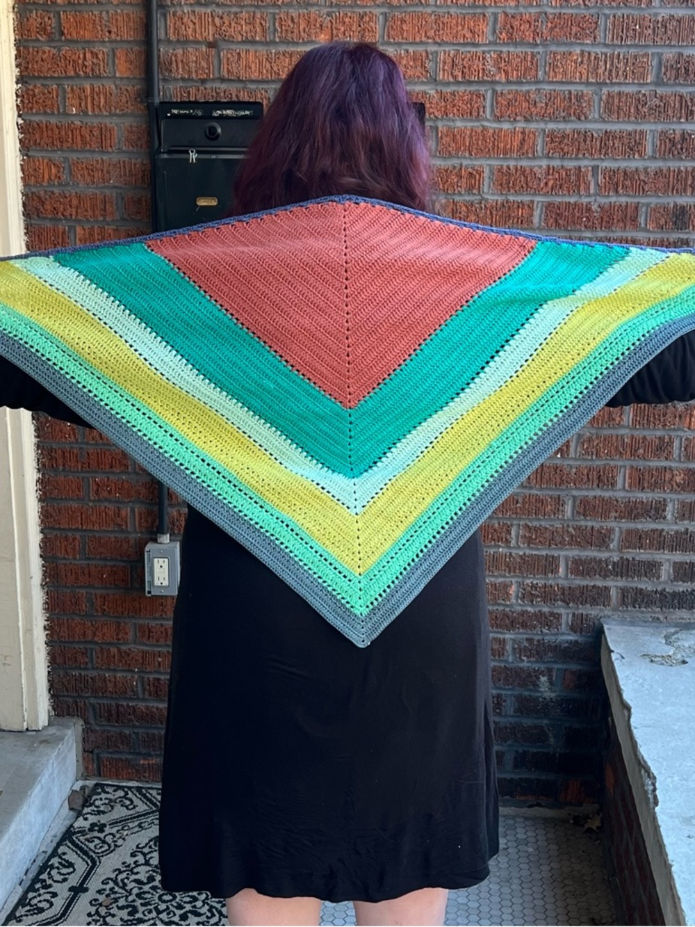 Handmade Triangular Crochet Multicolor Shawl - Picture 3 of 12
